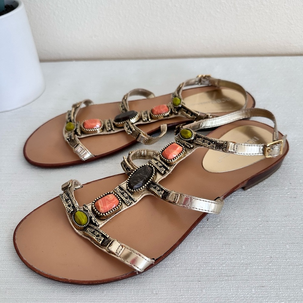BCBGeneration Gibbons Gold Jeweled T-Strap Dressy Flat Sandals Women’s 8B(M)